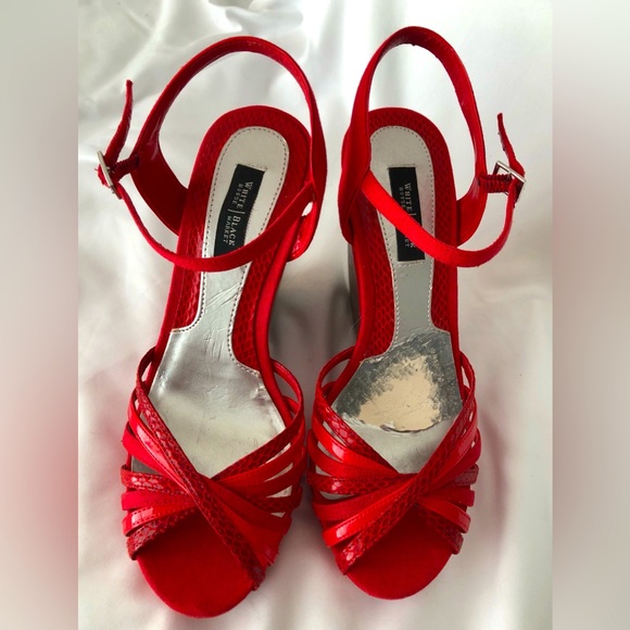 WHBM Gorgeous red strappy snakeskin platform wedges, worn 1x. - Picture 8 of 13